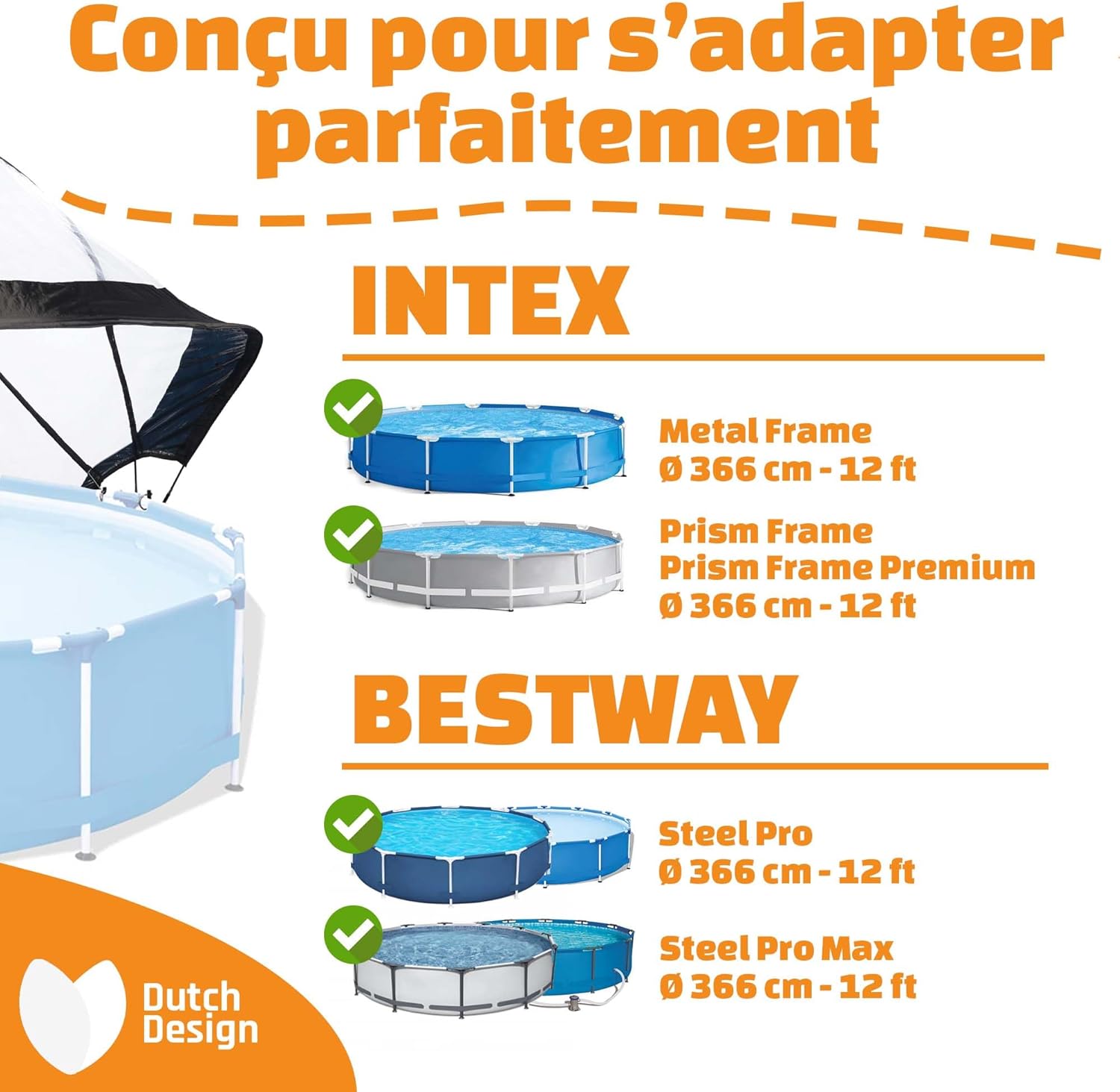 etevert - Dôme de Piscine - ø366cm - Abri pivotant, installation facile, eau chaude
