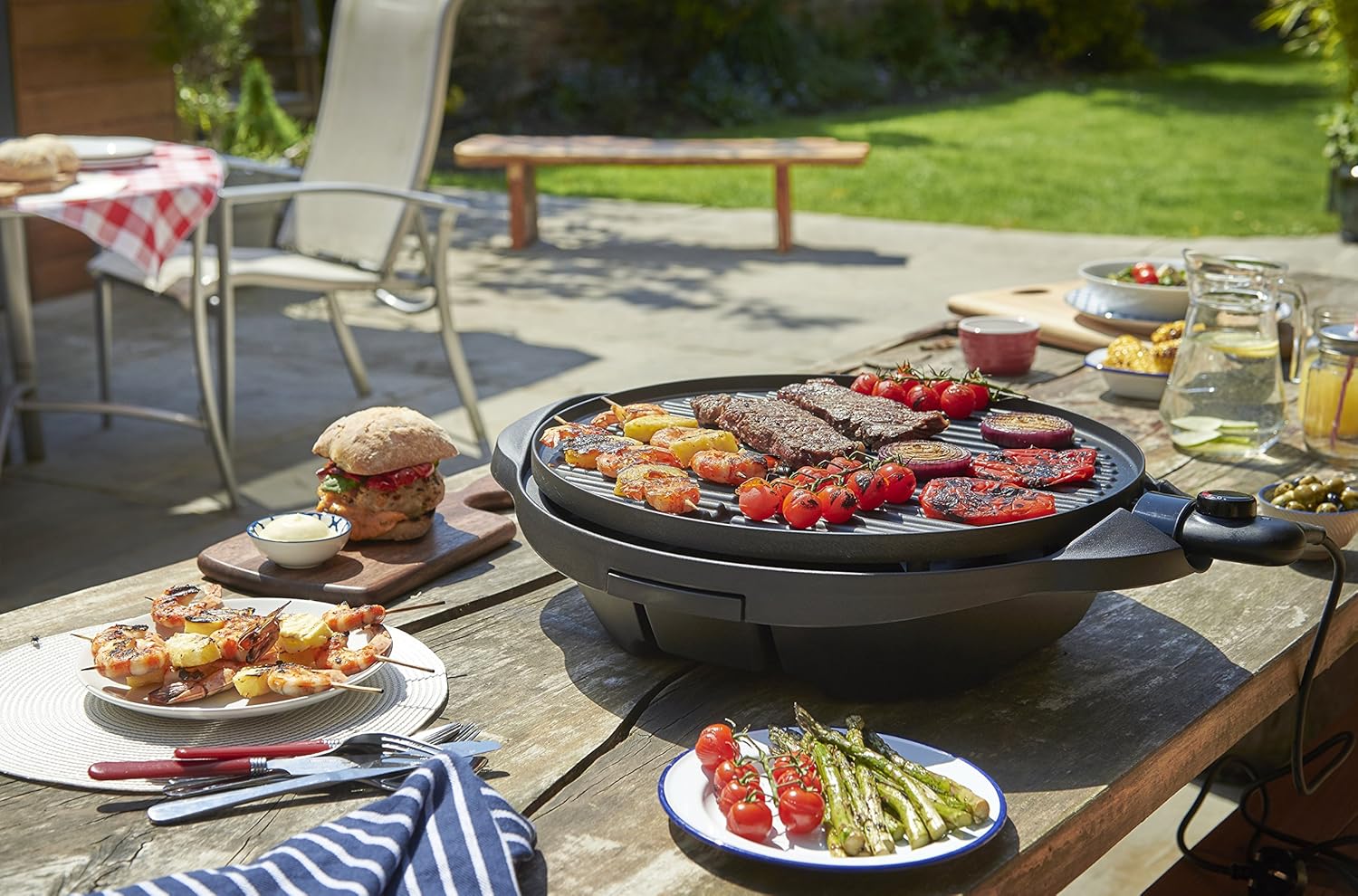 etevert - Barbecue 2 en 1 - 44,5cm - Électrique, grill avec bac à graisse, 2400W, 22460-56