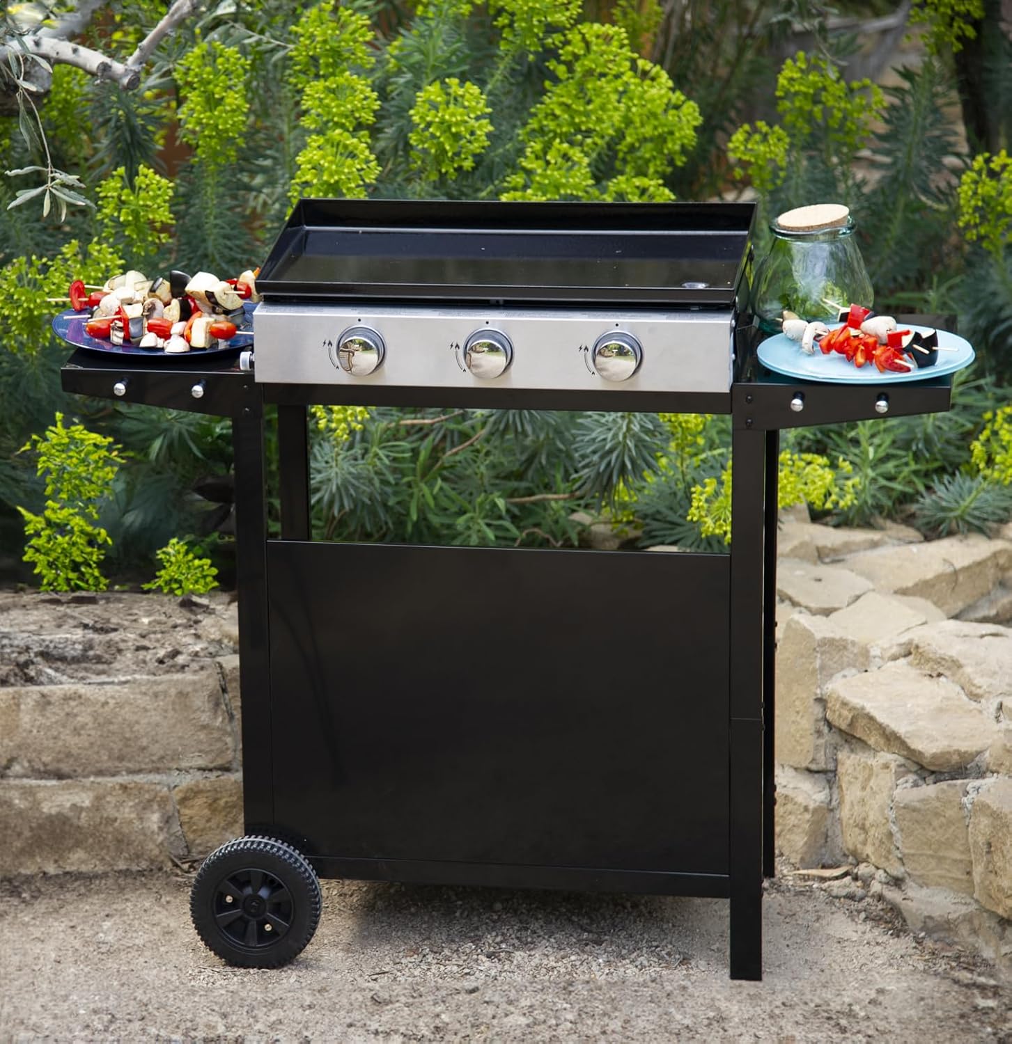 etevert - Plancha Mérida sur chariot 3 brûleurs 6kW 74x33 cm