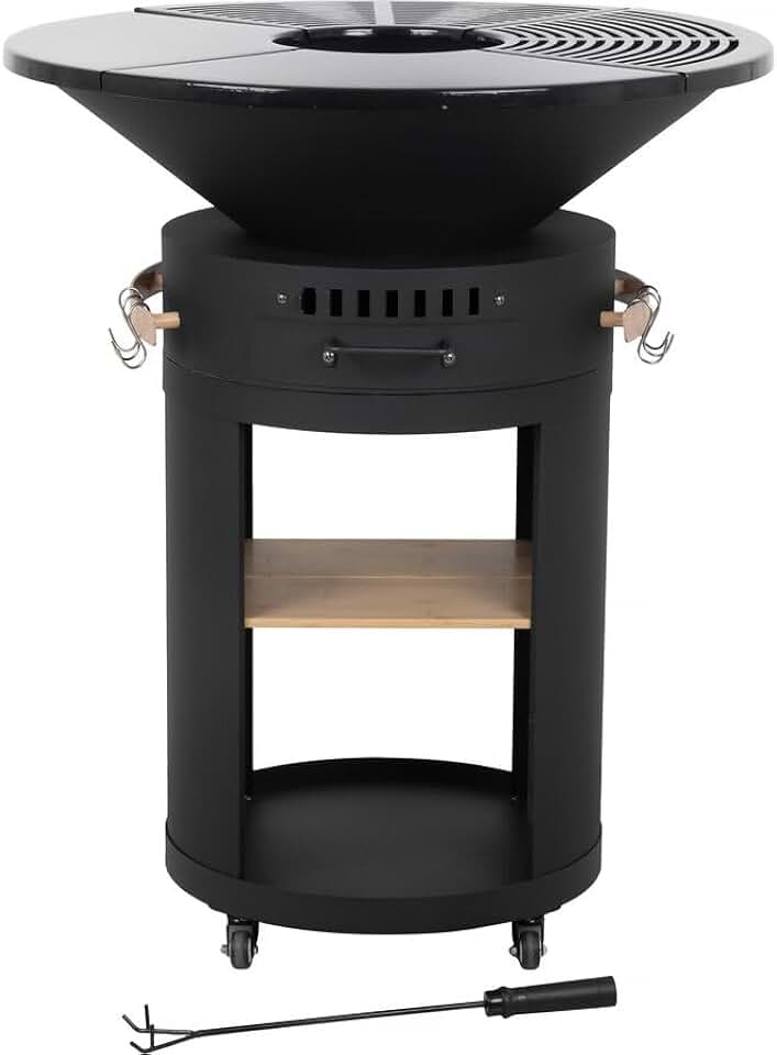 Cesar - Premium etevert plancha barbecue Ø81 cm - charbon/bois, noir