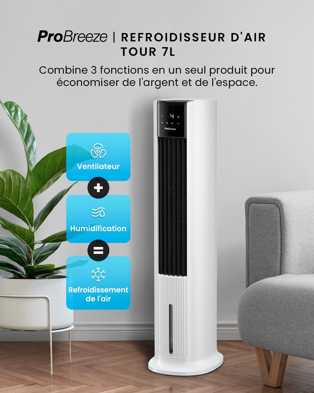 etevert OmniAir Rafraichisseur d’Air 7L 3en1, 7 Vitesses, 3 Modes, Oscillant, Minuterie 10h, Climatiseur Mobile Sans Évacuation, Silencieux, Sans Conduit, Ventilateur Refroidisseur d'Air