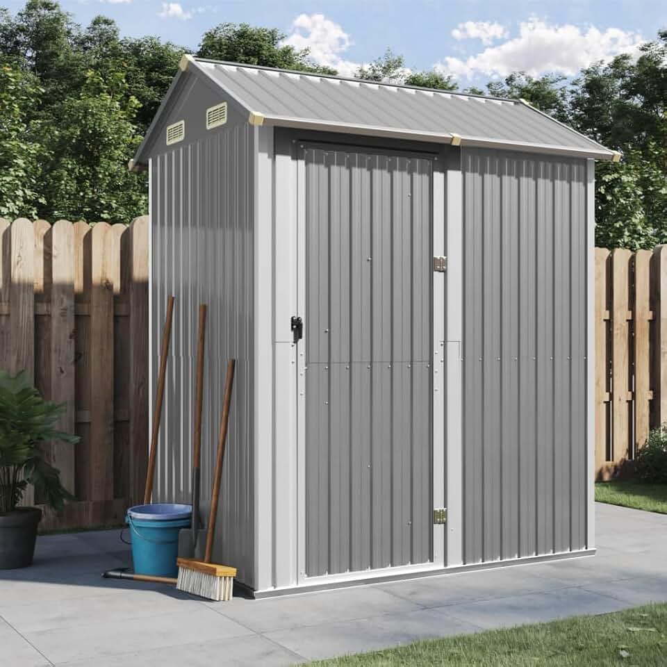 etevert - abri de jardin gris clair - 192x152,5x237 cm - acier galvanisé, rangement outils - etevert