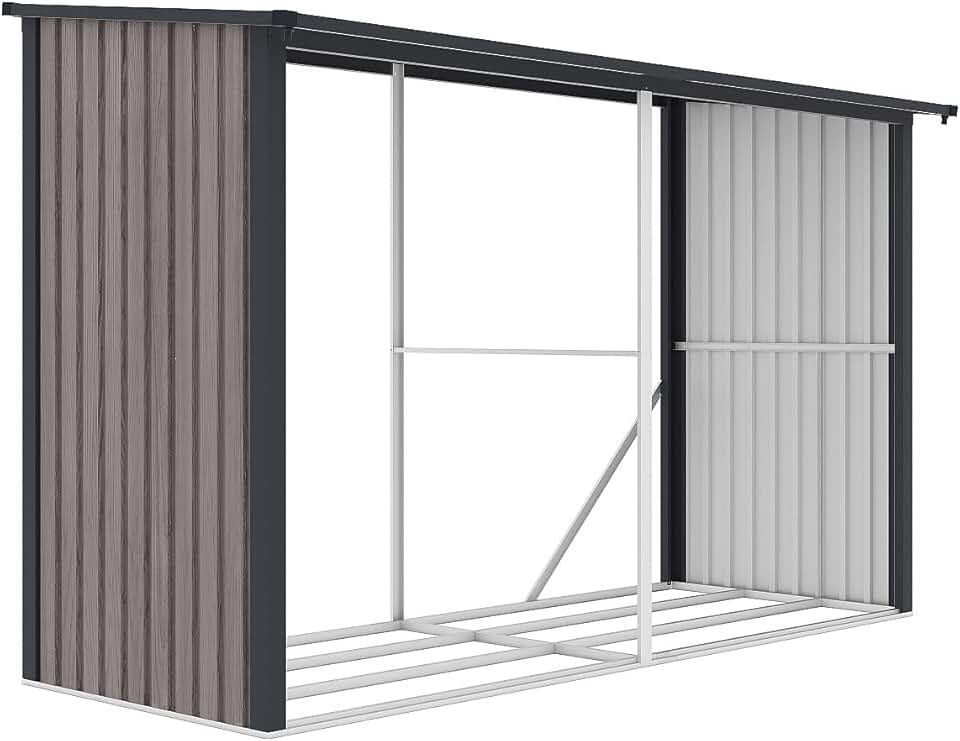 etevert - Abri bûches métal en acier galvanisé effet bois 5,78 m3-7 stéres - L302 x P119 x H190cm - VARWOOD