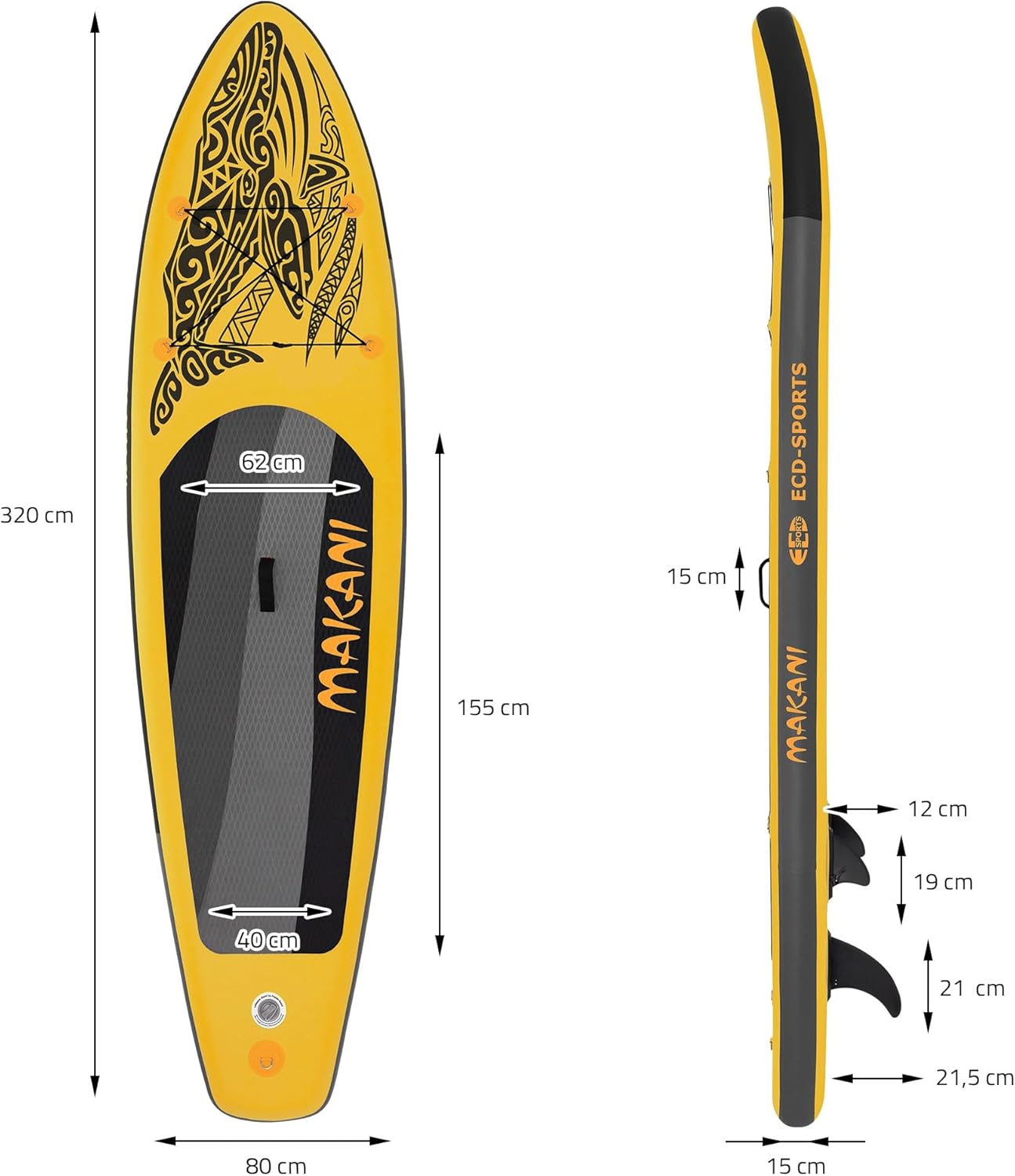 etevert - stand up paddle série gonflable - 305/308/320/380 cm - PVC, 120/150 kg, 10/15 cm épaisseur
