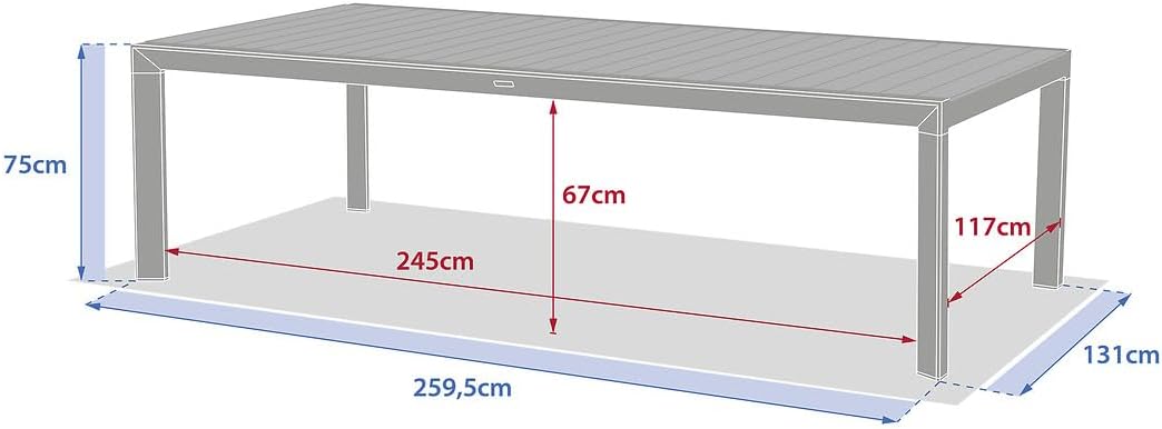 etevert - Evasion - table de jardin 12 places aluminium effet bois