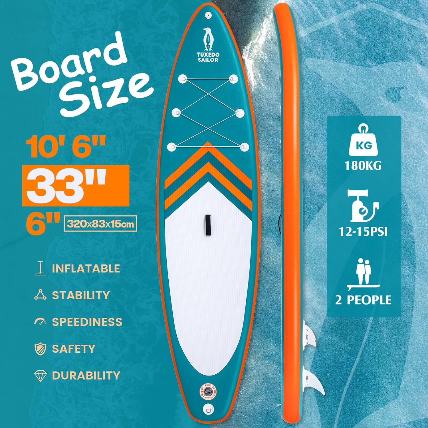 etevert Paddle Gonflable Adulte, Planche de Stand Up Paddle Gonflable, Sup Paddle Board Gonflable avec Accessoires Complets, Planche de Surf Paddle