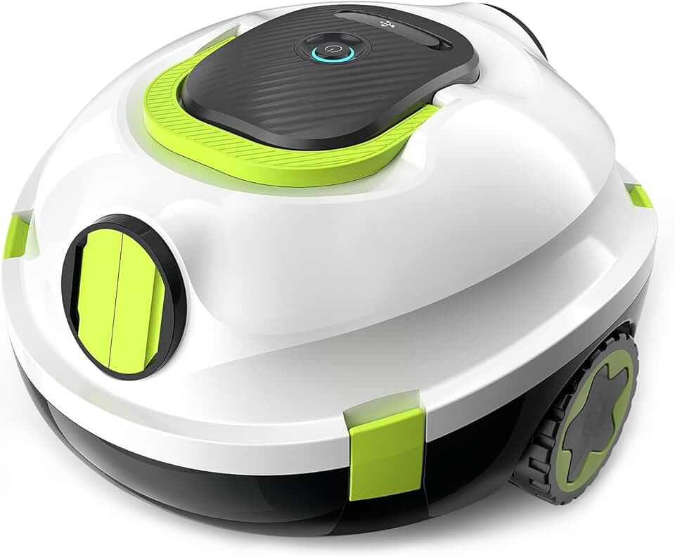 etevert Robot de Piscine sans Fil, aspirateur de Piscine Automatique, 120 Minutes d'autonomie, stationnement Automatique, léger, Puissant Robot pour Piscine Hors-Sol/enterrée jusqu'à 110 ㎡(blancvert)