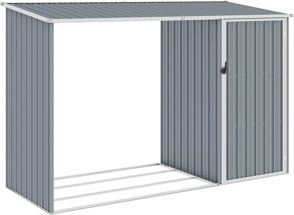 etevert - Abri de jardin 2 en 1 - étagère métal/gris - rangement bûches
