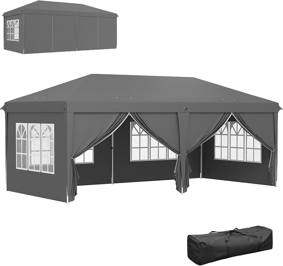etevert - Tonnelle pliable 3x6m acier renforcé, côtés amovibles, gris