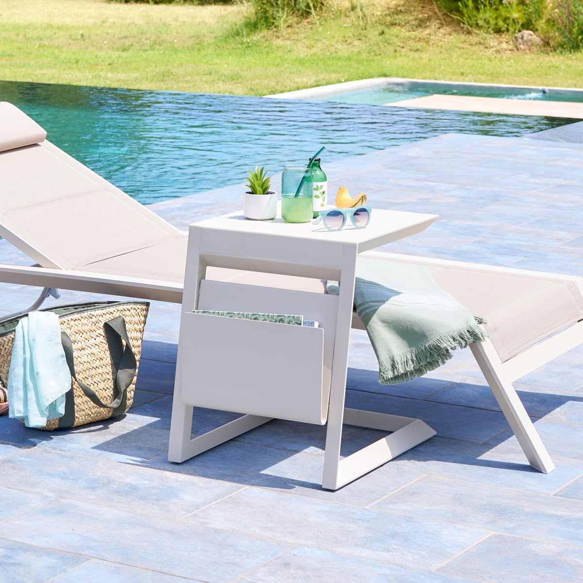 etevert - Allure table de jardin carrée 55x45x55cm aluminium argile