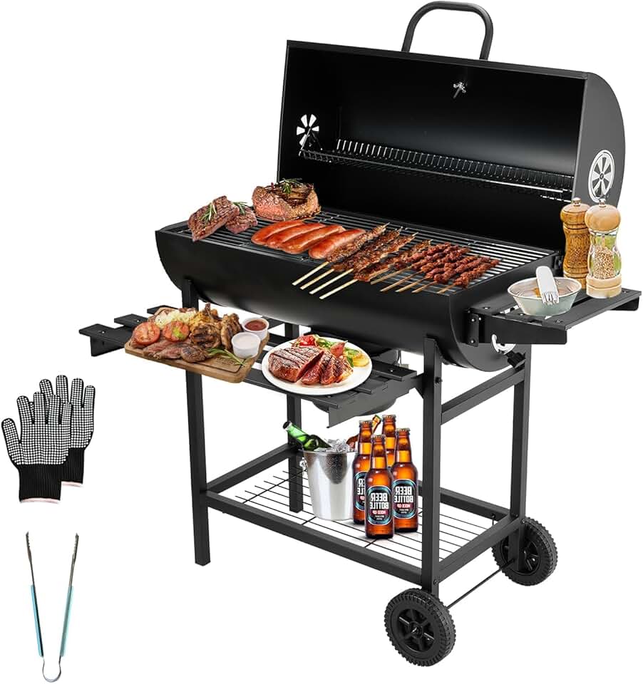 etevert - Barbecue XXL - grille, gants, thermomètre, tiroir à cendres