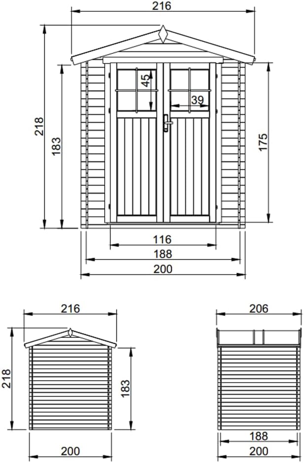 Abri de Jardin en Bois - Porte verrouillable de Haute qualité- Stockage extérieur I216xL206xH218 cm/ 3.53 m2 Petit abri à Outils, Local à vélos - Toit imperméable, fenêtres etevert M343F