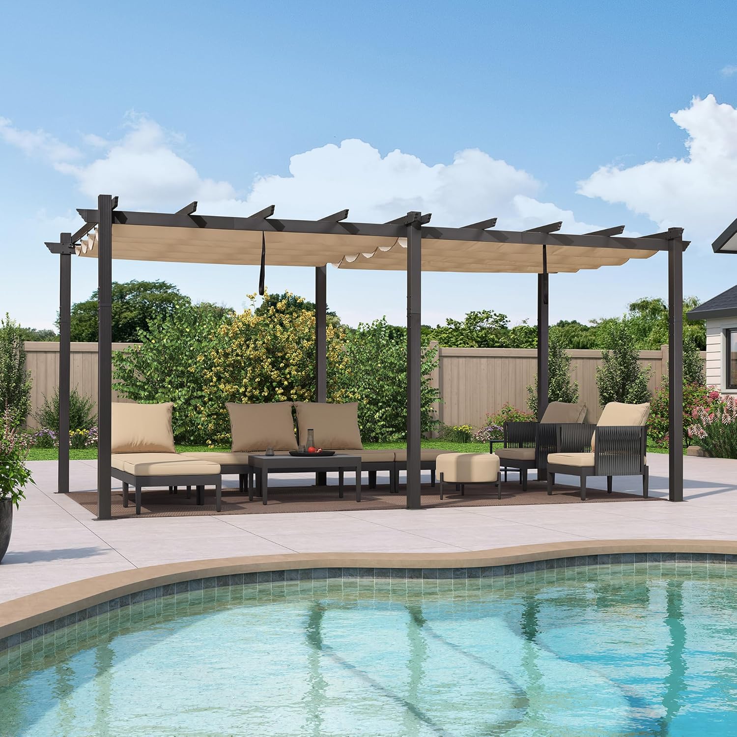etevert - Pergola aluminium 5,5x3m toit coulissant extérieur