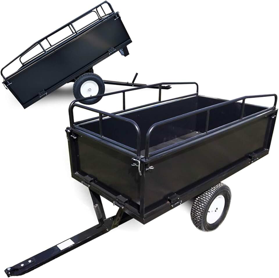 etevert Remorque basculante sur pneus – 200 x 78 x 94,5 cm – avec Main Courante et Parois Amovibles – Dispositif d’attelage Universel – Jardinage, Transport