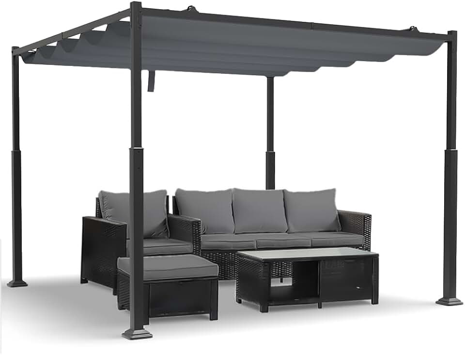 etevert - Pergola rétractable 3x3m - métal, toile polyester haute densité