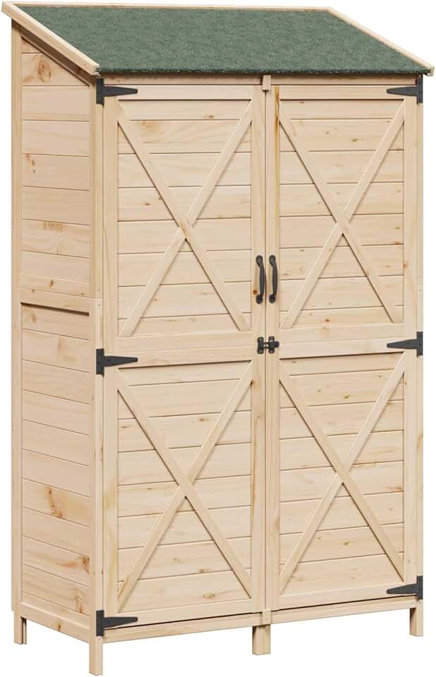 etevert - Abri de jardin bois naturel - 106x56x176,5cm - spacieux, aéré, résistant intempéries