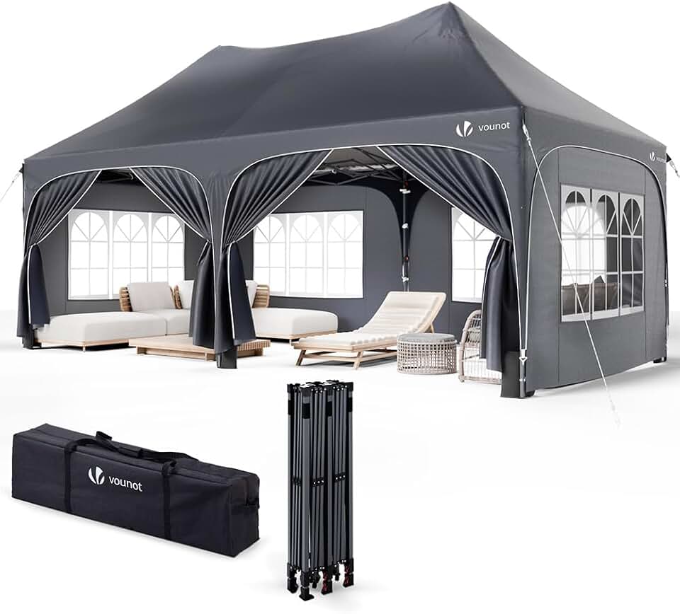 etevert - Barnum pliant 3x6m - 6 parois amovibles, sacs de sable, imperméable, anti-UV, gris