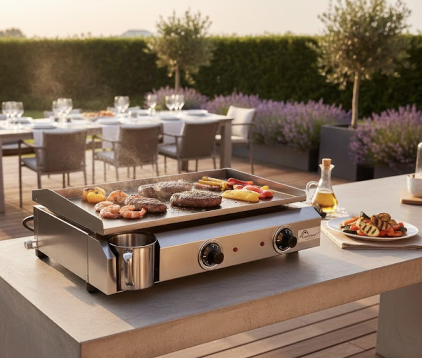 etevert - Plancha électrique 2 zones inox 3000W, 60x40cm - 8679
