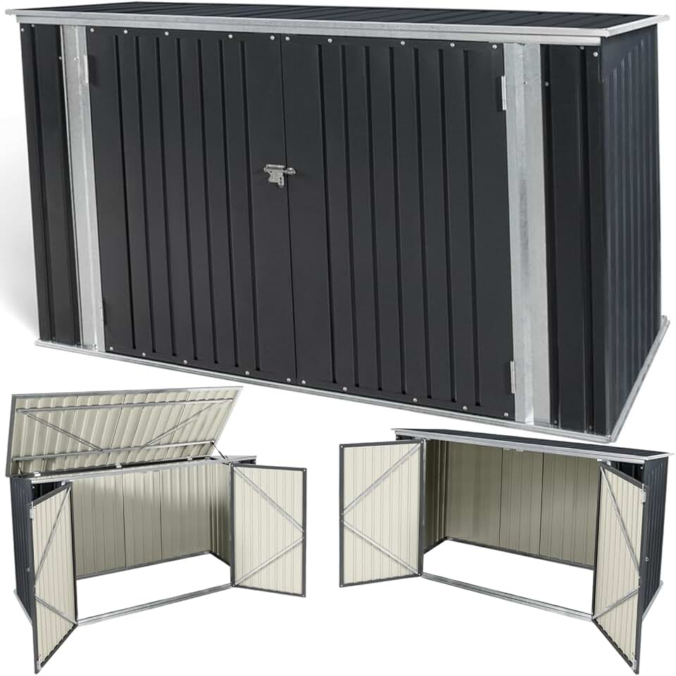 etevert - Abri de jardin métal 210x105x130cm - toit ouvrant, double porte, rangement vélos