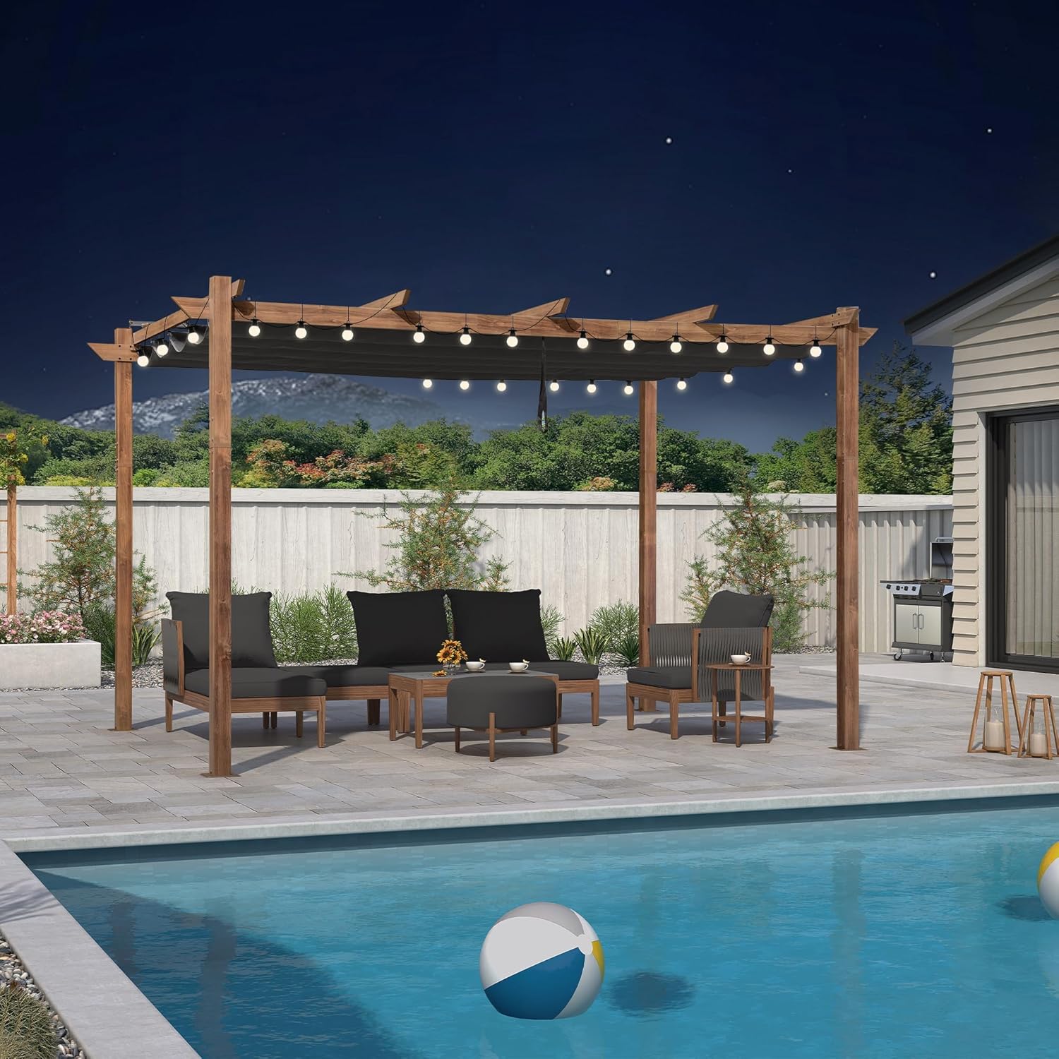 etevert - Pergola aluminium - 4x3m - éclairage intégré, toit rétractable