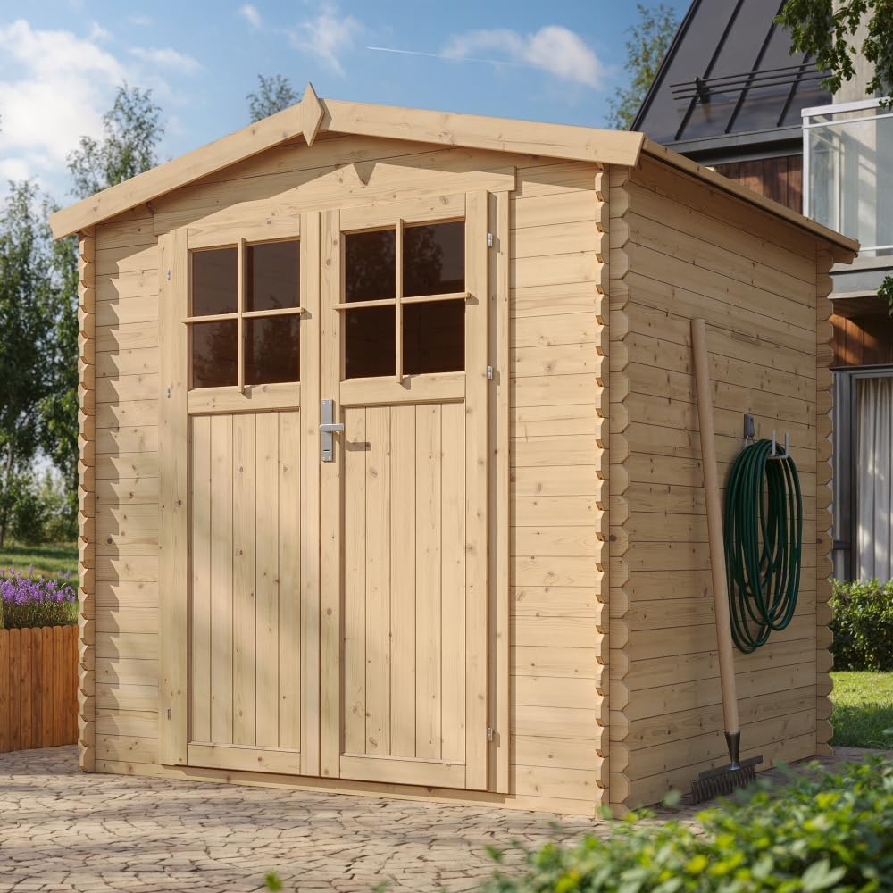 Abri de Jardin en Bois - Porte verrouillable de Haute qualité- Stockage extérieur I216xL206xH218 cm/ 3.53 m2 Petit abri à Outils, Local à vélos - Toit imperméable, fenêtres etevert M343F