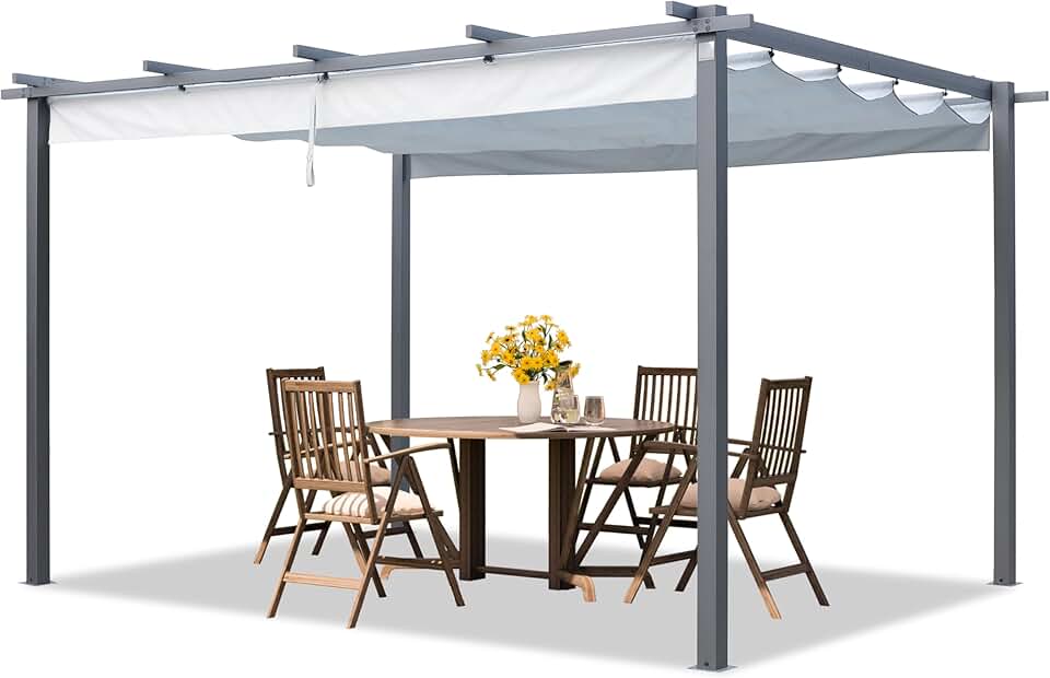 etevert - Pergola pavillon série - 3x4 m, toit rétractable, acier, gris