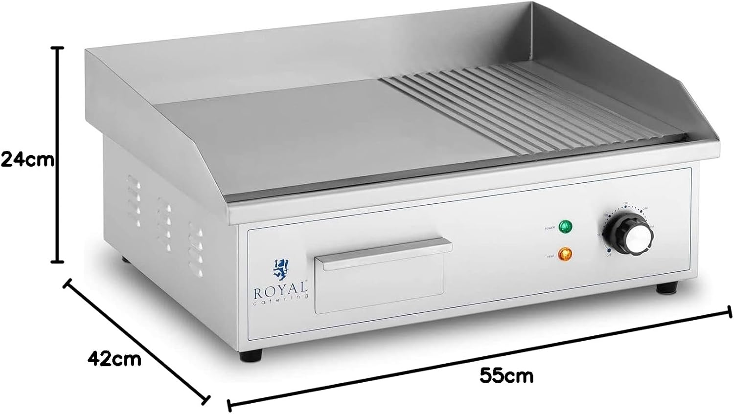 etevert - Plancha électrique professionnelle - 548x350 mm - 3000 W, plaque lisse et rainurée - RCPG42-M