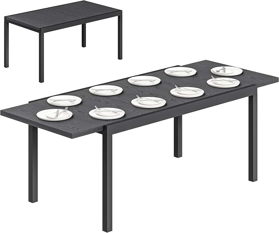 etevert - Table Extensible - 154-214 cm - Aluminium bois, pieds réglables, 8-10 pers.