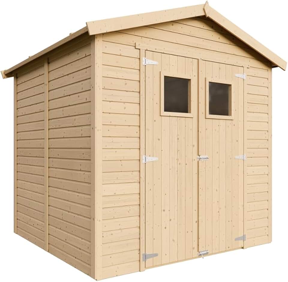 Abri de Jardin en Bois Naturel - Stockage extérieur avec fenêtres H228x222x233 cm/4,2 m² Hangar en Bois Naturel - Atelier Rangement Outils et vélos- etevert M351