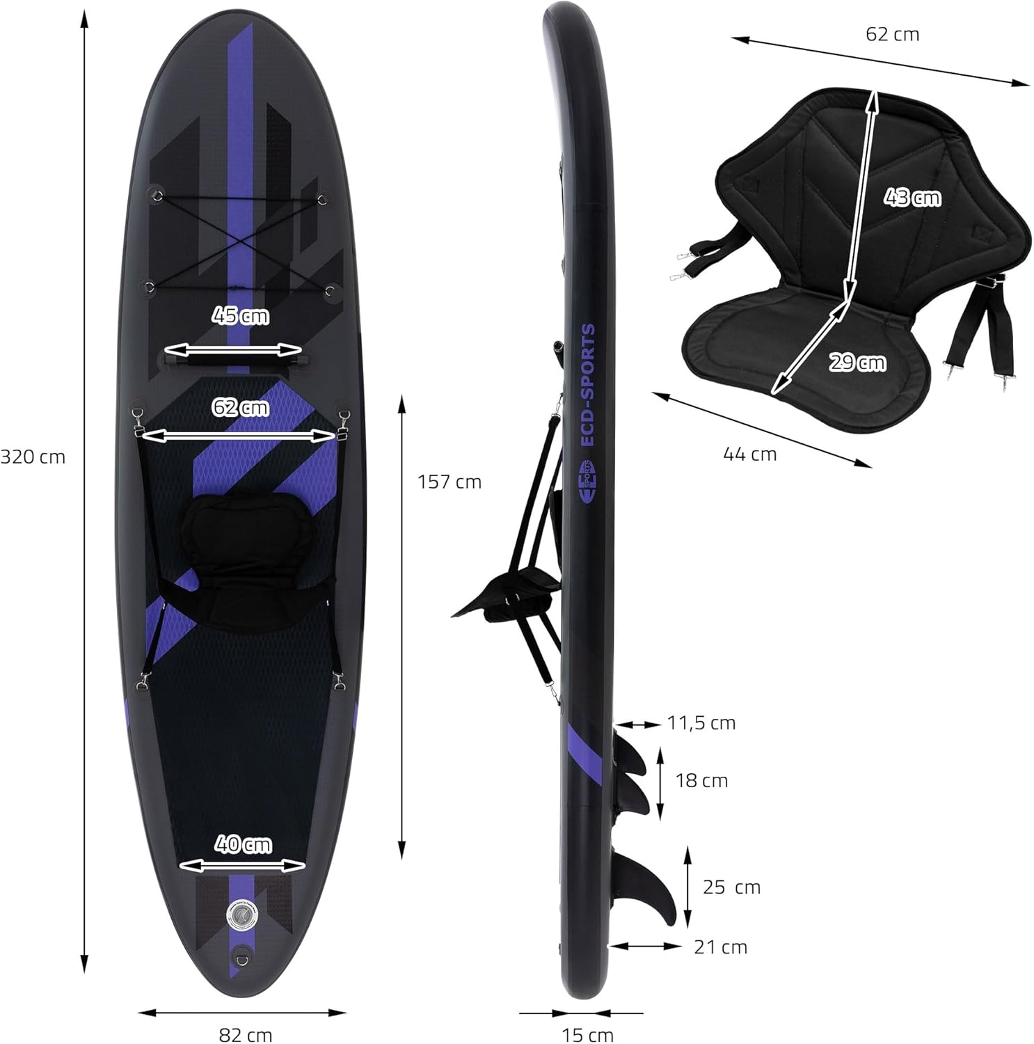 etevert - Stand Up Paddle Gonflable - 305/308/320/380 cm - PVC, 120/150 kg, 10/15 cm