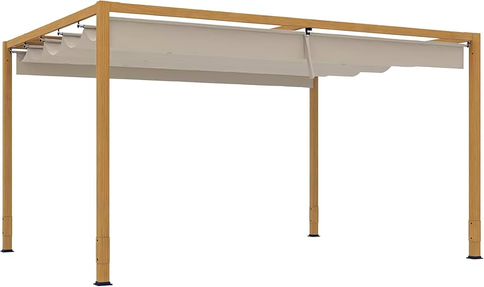 etevert - Pergola aluminium série bois naturel - 4x3m - toit rétractable, drainage intégré