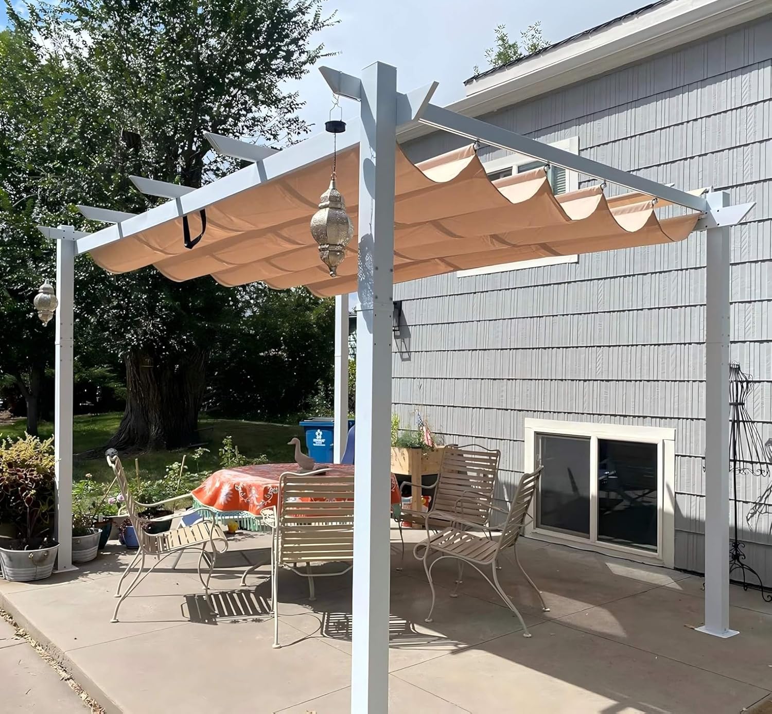 etevert - Pergola aluminium - 4x3m - éclairage intégré, toit kaki