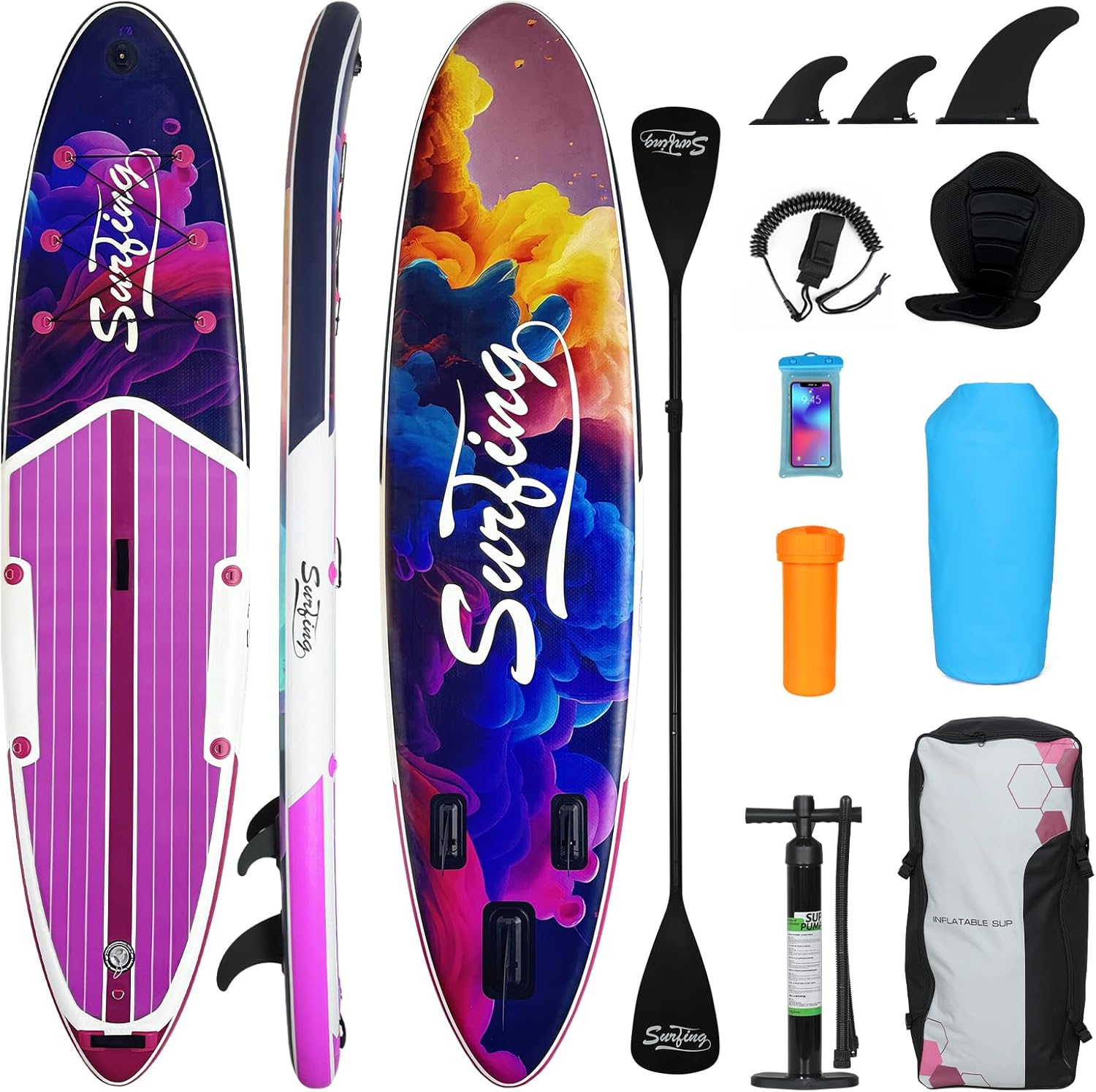 etevert - Paddle gonflable 320/335 cm - 2 places, siège kayak, pagaie, pompe, 150 kg