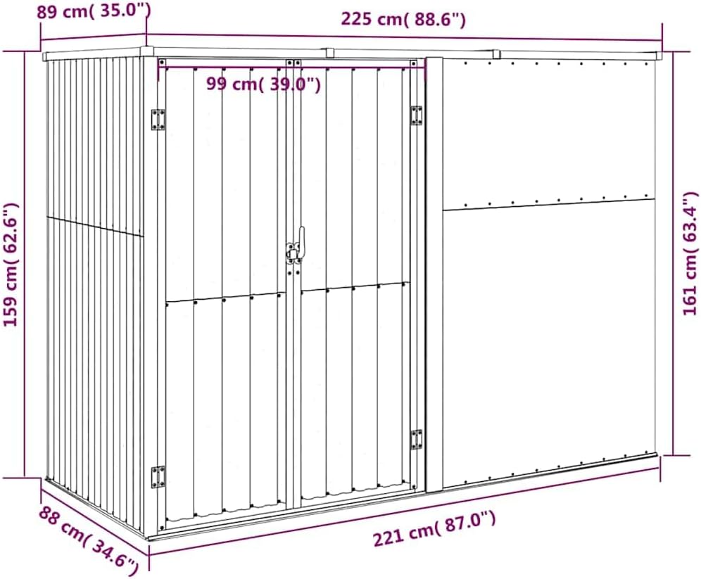 etevert Abri à Outils de Jardin Gris 225x89x161 cm Acier galvanisé, Maison & Jardin, Pelouses & Jardins, Vie en extérieur, Structures extérieures, Cabanes & abris de Jardin, Gris, (Poids 36.62KG)