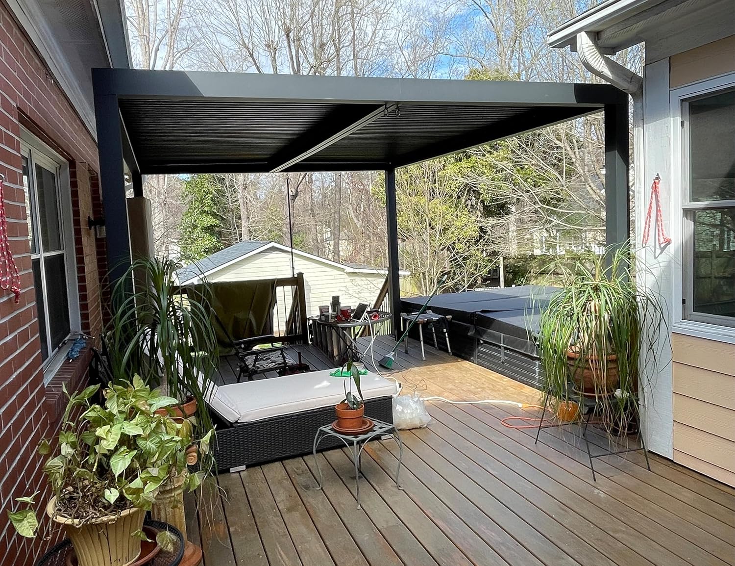 etevert - pergola bioclimatique - 4,24x3,3m - alu, persienne fixes, gris