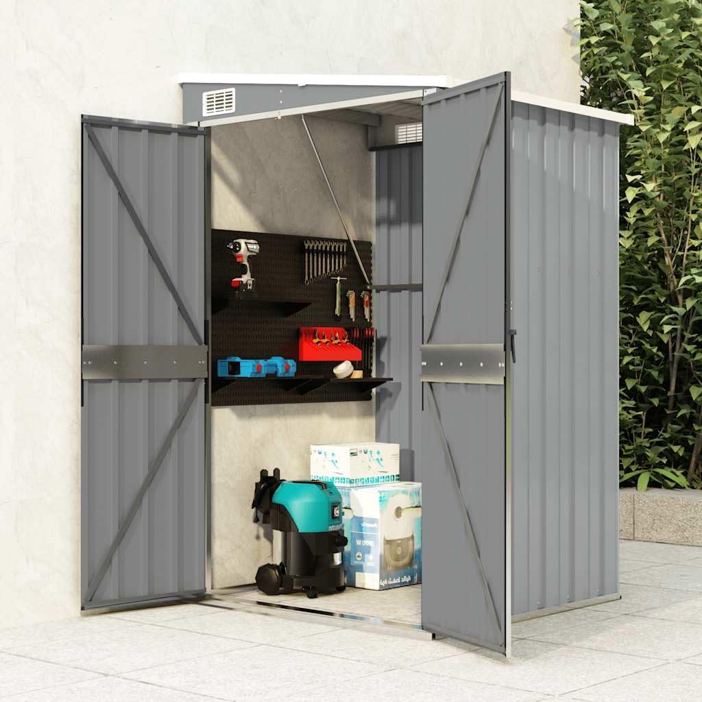 etevert Remise de Jardin Murale Gris 118x100x178 cm Acier galvanisé,Structures extérieures, Cabanes & abris de Jardin,316218