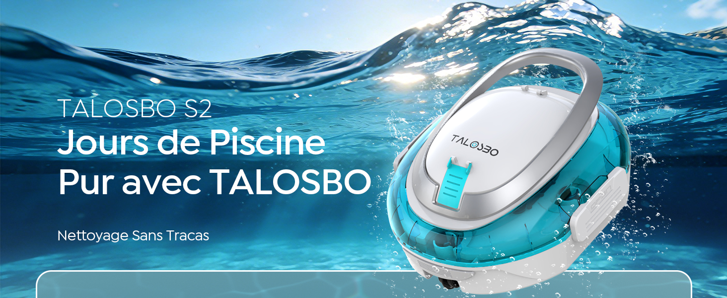 Le texte indique « etevert S7 » et « Jours de Piscine Pur avec etevert ». La publicité montre un fond d'eau bleu avec des motifs d'appareils circulaires flottants.
