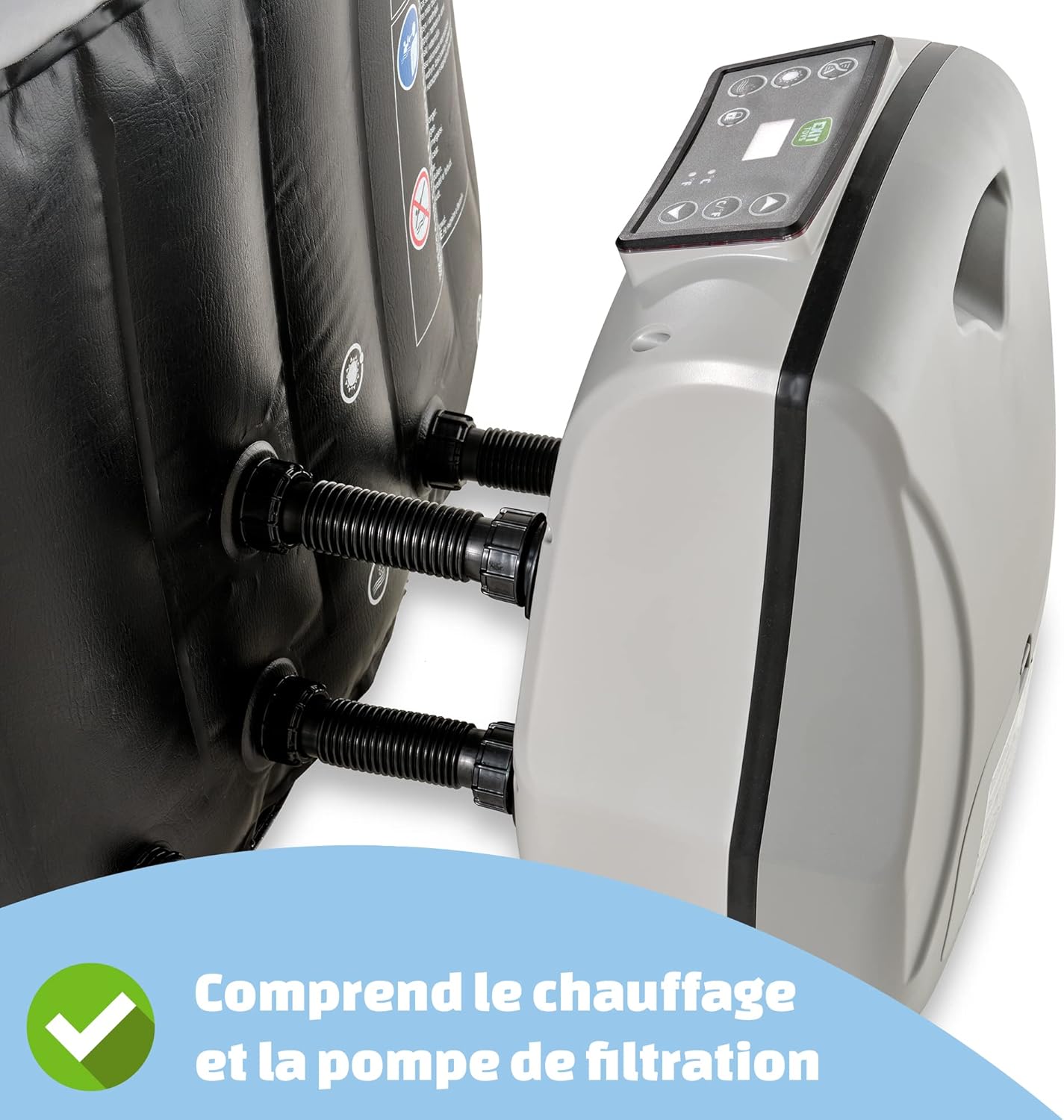 etevert - Silver Classic Spa - 204x65cm - 4 places, chauffage, 140 jets d'air, filtration