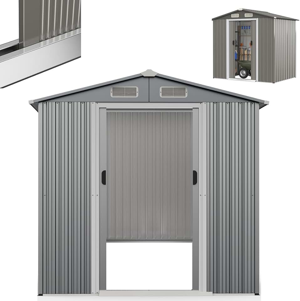 etevert - abri de jardin métal - 182x129x186cm - double porte, toit appenti, volets - 3,6M3-2,2M2