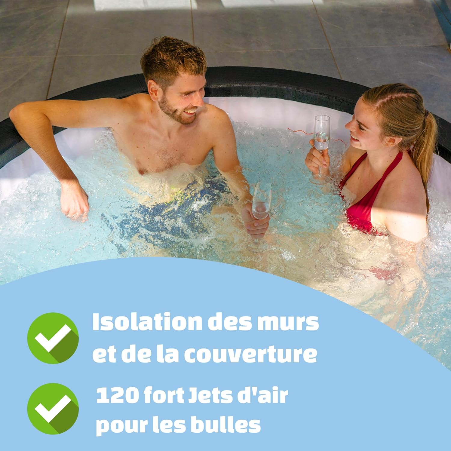 etevert - Leather Premium Spa extérieur 184x73cm - 4 places, chauffage, 120 jets air