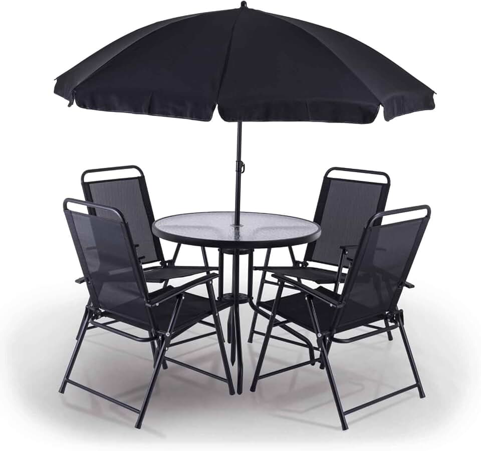 etevert - Salon de Jardin Balcon série PX-BS-1 - 4 places, table, 4 chaises, parasol, résistant UV/intempéries, PX-BS-1