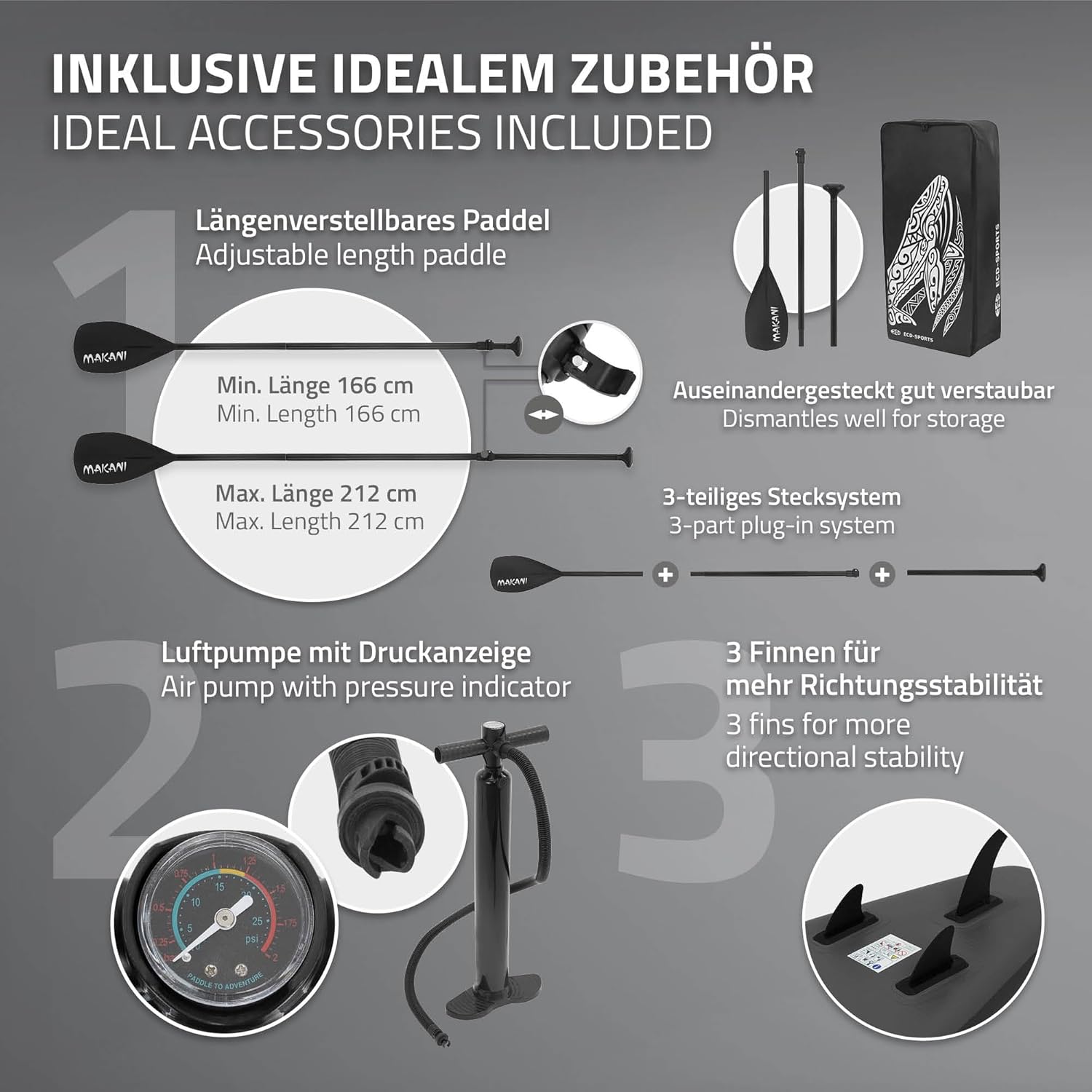 etevert - Stand Up Paddle Gonflable - 305/308/320/380 cm - PVC, 120/150 kg, épaisseur 10/15 cm