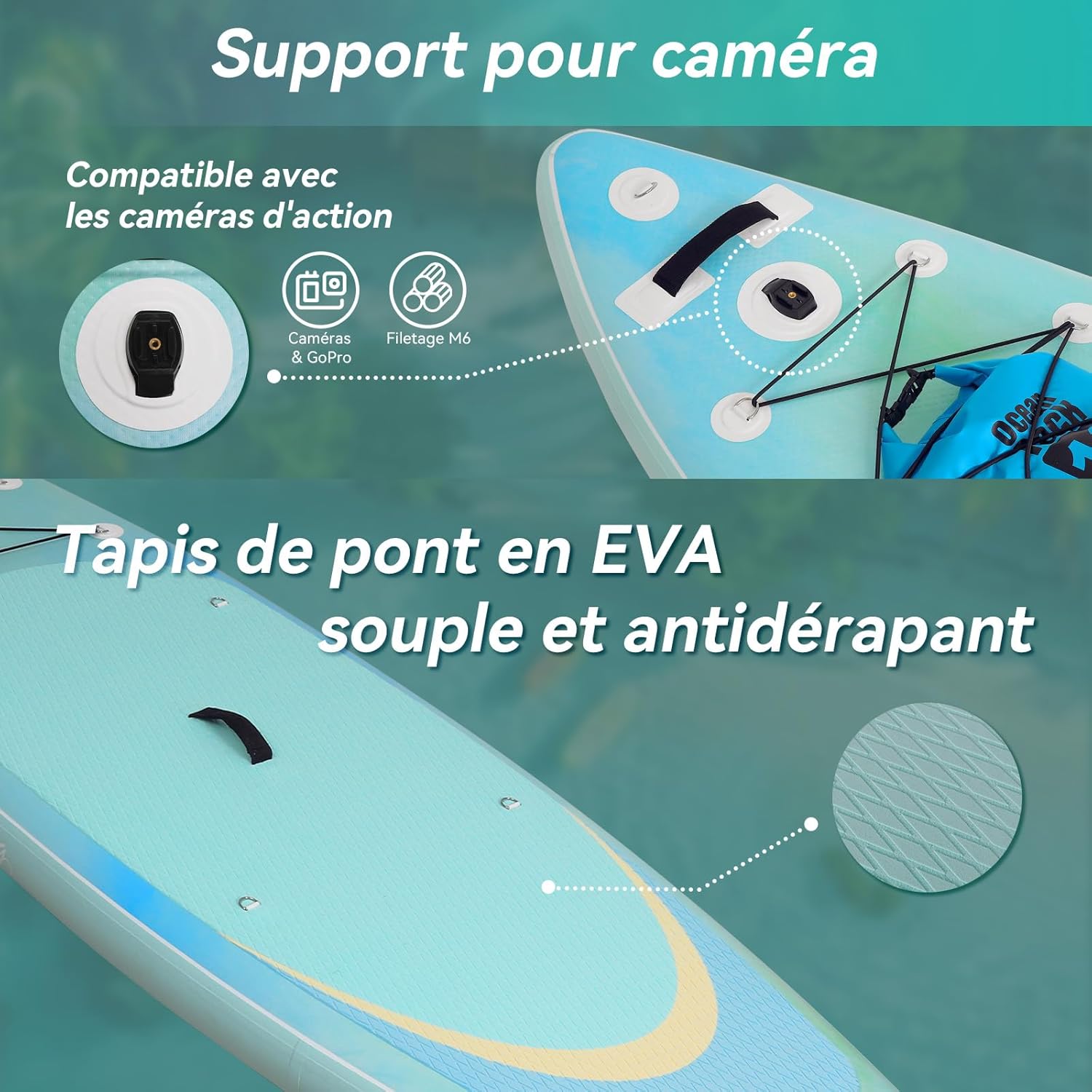 etevert - paddle gonflable adulte - 320/335cm - 2 places, siège kayak, pagaie alu, support caméra, pompe, 150 kg