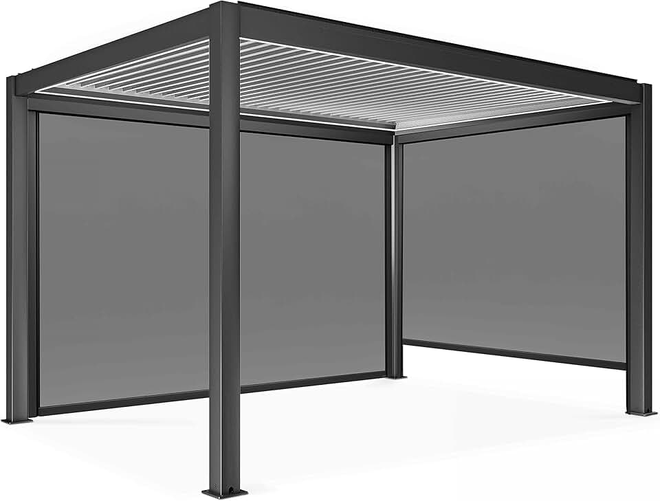 etevert - Pergola bioclimatique motorisée autoportée 3x4m, LED, stores