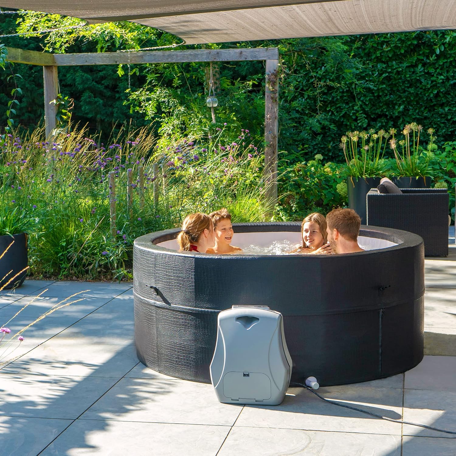 etevert - Leather Premium Spa extérieur 184x73cm - 4 places, chauffage, 120 jets air