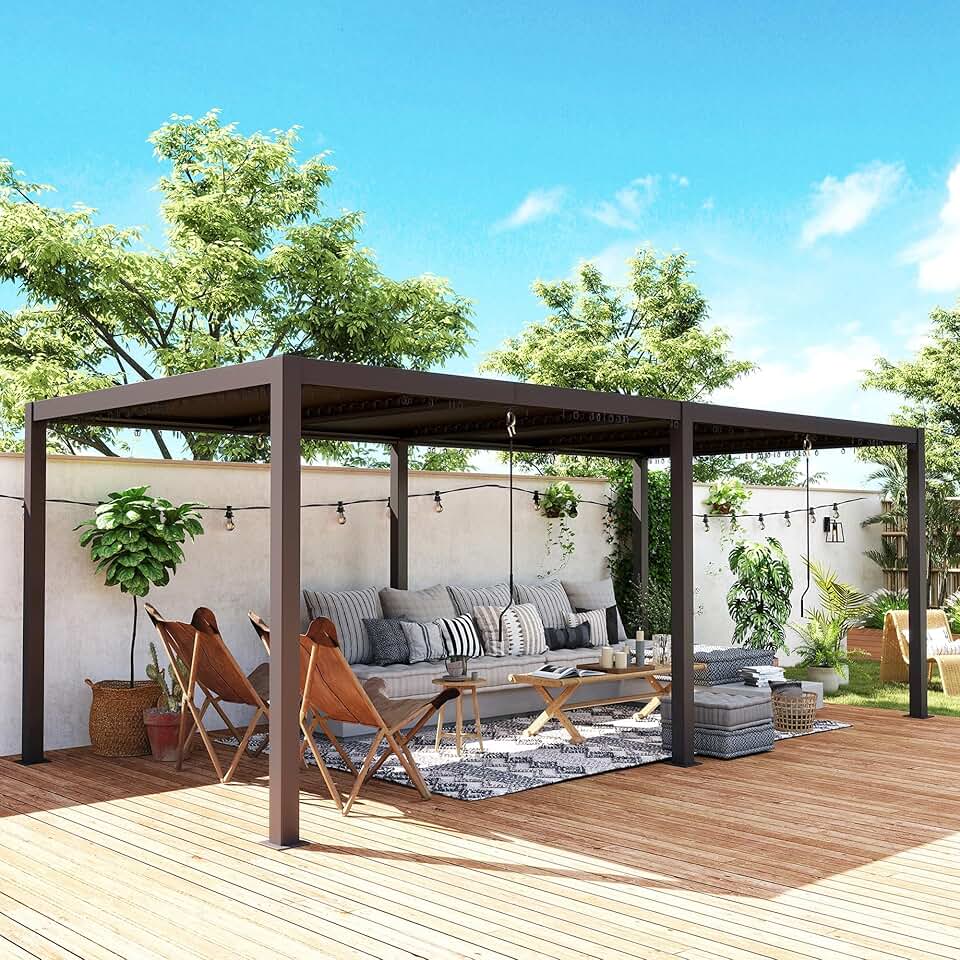 etevert - Pergola bioclimatique 3x6m - aluminium, toit réglable, persiennes, crochets