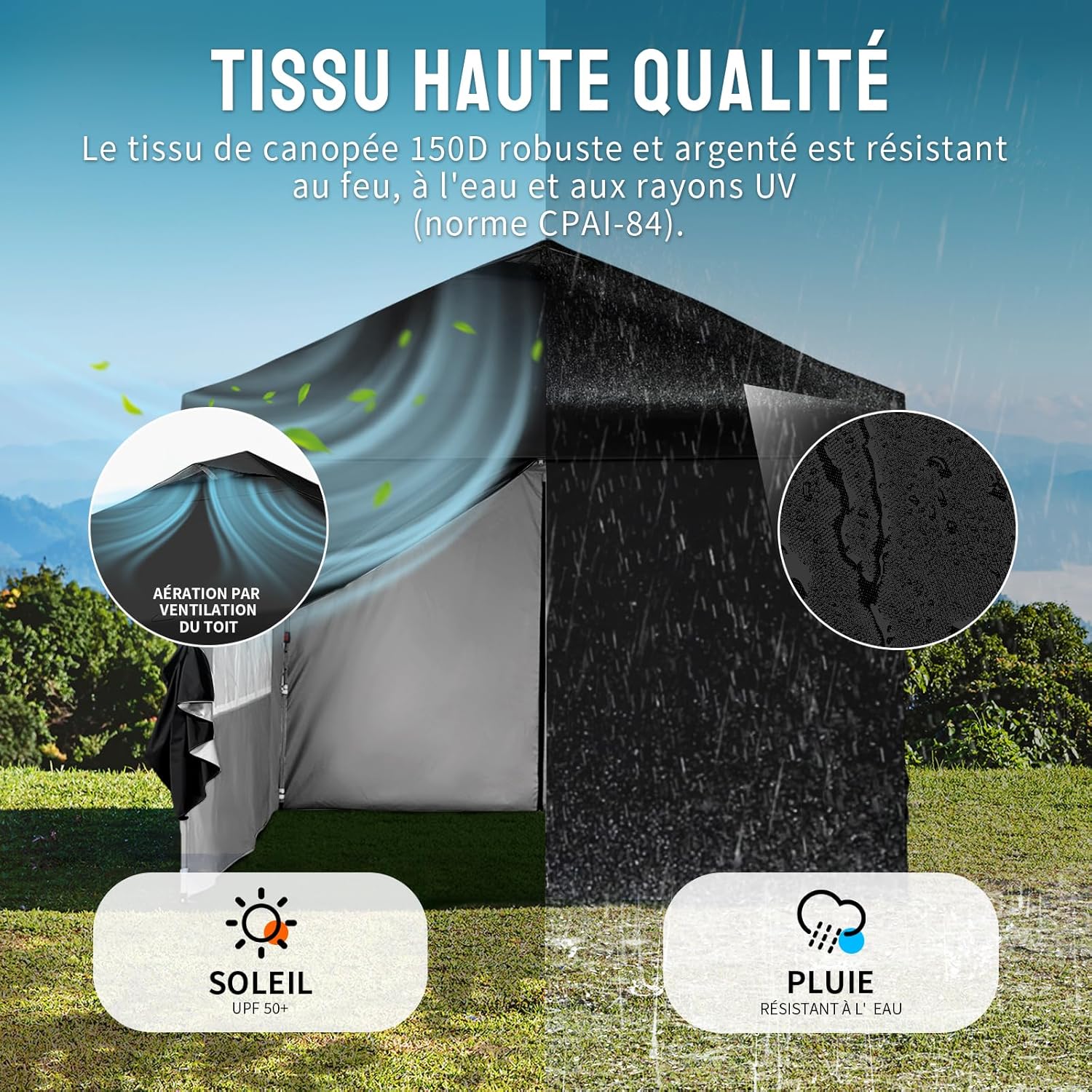 etevert - Tonnelle pliante 3x3m imperméable, P/Pop-Up, 4 parois amovibles, Sac, UPF 50+ - CN0032