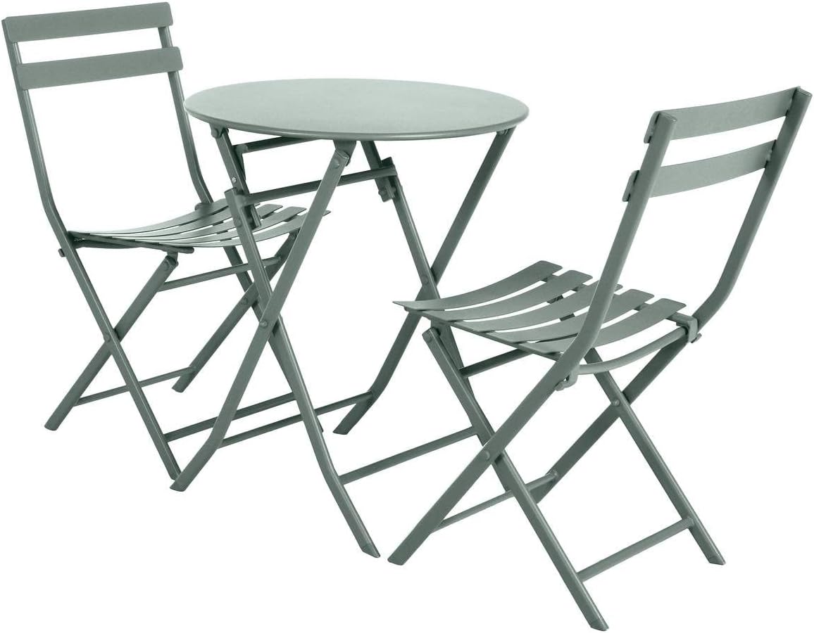 etevert - Greensboro - Ø60 cm - Table de jardin pliante acier vert 2 places