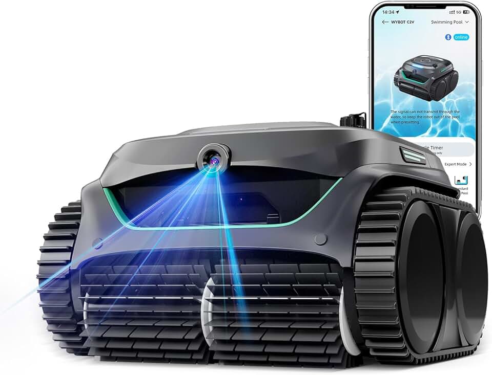 etevert - Robot piscine C2 Vision AI - 180m² - sol/mur, caméra, sans fil