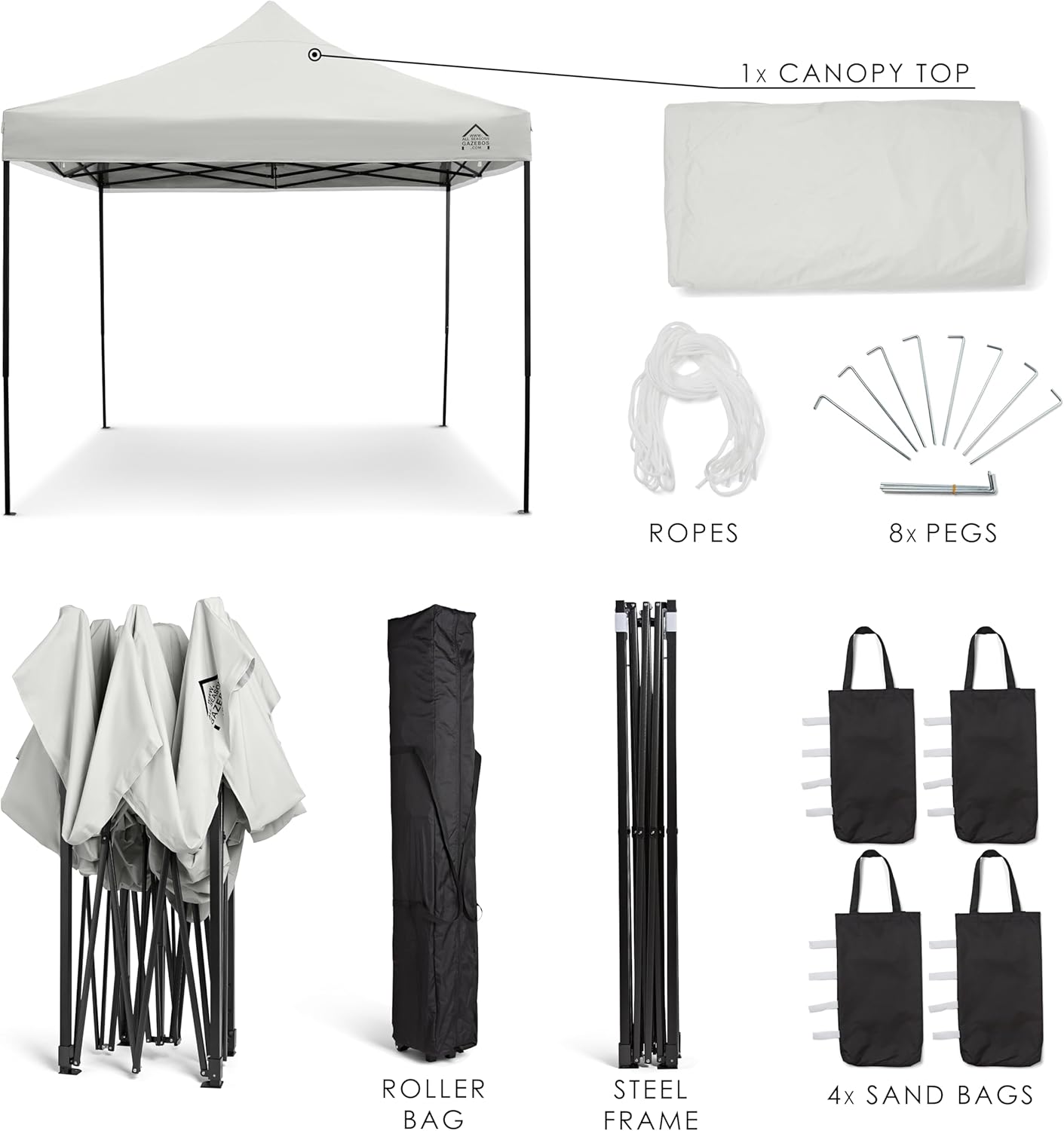etevert - Pop-up tonnelle série 3x3m - blanche, 100% imperméable